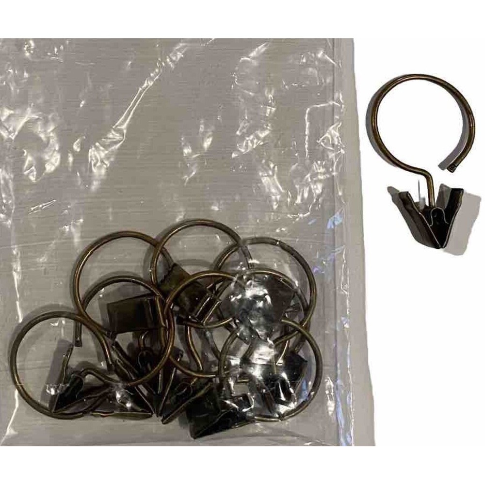 10 Tarnished Gold Brass Metal Clip Curtain Drapery Rod Rings for 1" rod or under